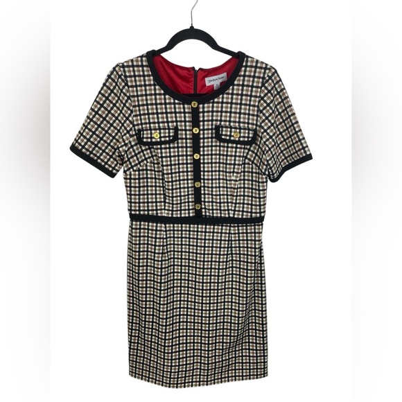 Shelby & Palmer Dresses & Skirts - Shelby&Palmer Tan Plaid Short Sleeve Dress with Buttons Size 6 Women’s EUC